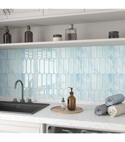 ReWallpaper 34 Sheets Kitchen Backsplash Tiles Peel And Stick Teal Stick On Tile Green Blue Rectangular Bathroom Tile Adhesive Waterproof Subway Tiles Wall Stickers For Living Room Fireplace 12"x12