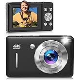 Digital Camera, 44MP FHD 1080P Digital Point and Shoot Camera with Anti Shake, Smile Capture 16X Zoom, Compact Small Camera for Teens Girls Kids Adults(Black)