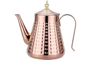 SANQIAHOME 1.6L(54oz) Stainless Steel Hammer Patterned Teapot with Removeable Infuser,Loose Leaf Cover,Copper