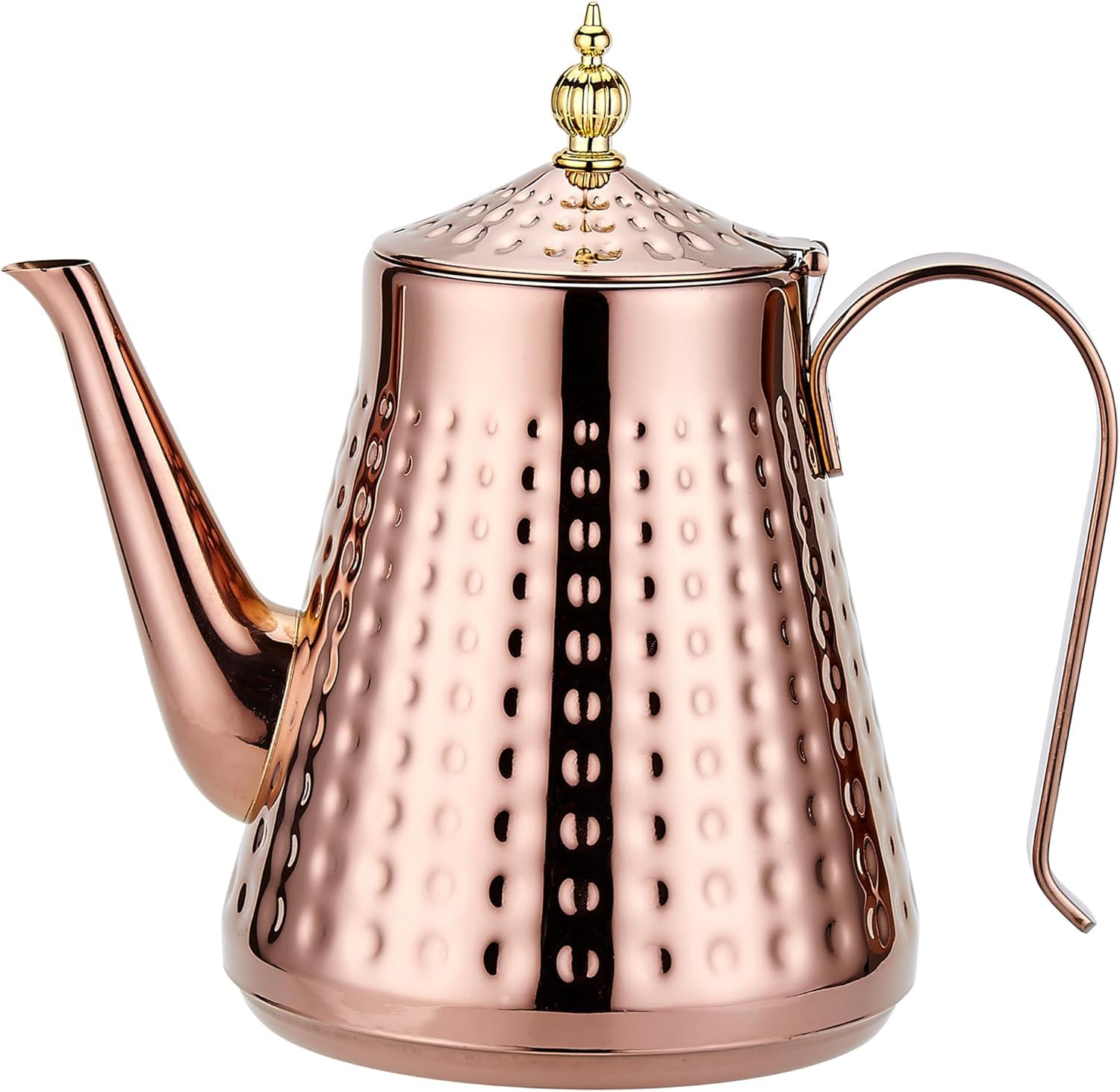 SANQIAHOME Stainless Steel Teapot 1.6L(54oz) 5-6 Cups,with Removeable Infuser,Good Pour,Hammer Patterned, Brew Loose Leaf Tea Bag,Copper