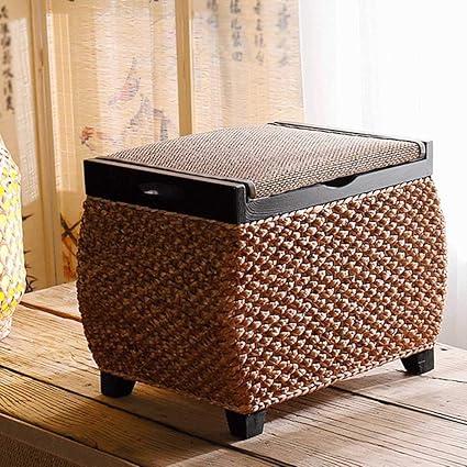 Qazxsw Rattan Fußschemel/Home Storage Hocker, rustikaler Sofahocker