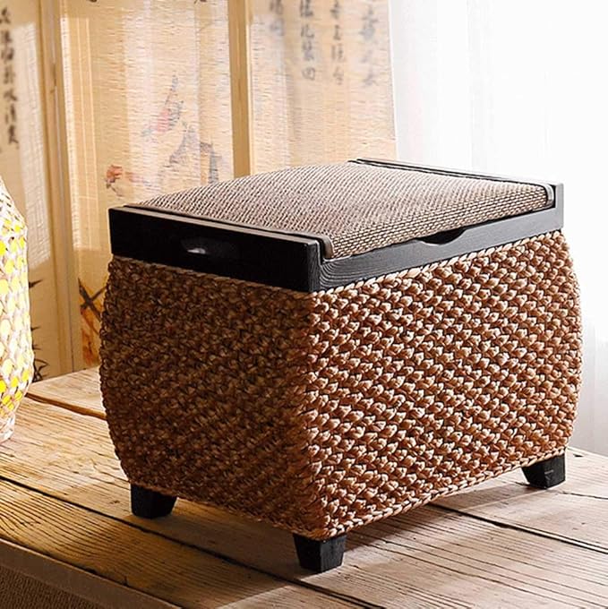 Qazxsw Rattan Fußschemel/Home Storage Hocker, rustikaler Sofahocker
