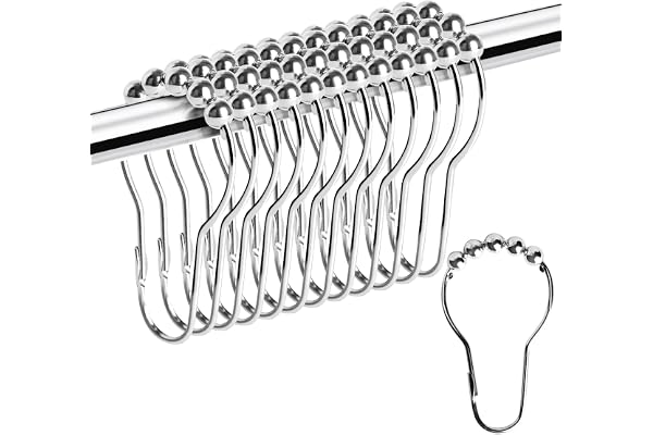 VTECHOLOGY 12Pcs Rustproof Shower Curtain Rings Hooks, Resistant Metal Heavy Duty Roller Shower Hooks for Bathroom Shower Rod