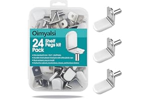 Oimyalsi 24 Pack Shelf Pegs, 5mm (0.2") L-Shaped Metal Shelf Pins with White Plastic Caps, Rust-Resistant, Ideal for Cabinets, Bookshelves, Kitchen, Closet Shelves