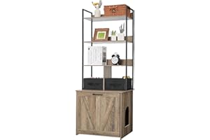 Dwanton Litter Box Enclosure with 3 Storage Shelves and 2 Drawers, 2-in-1 Hidden Cat Litter Box Enclosure Furniture with Shelf, Reversible Entrance, Washable Drawers, 61.8-Inch, Greige