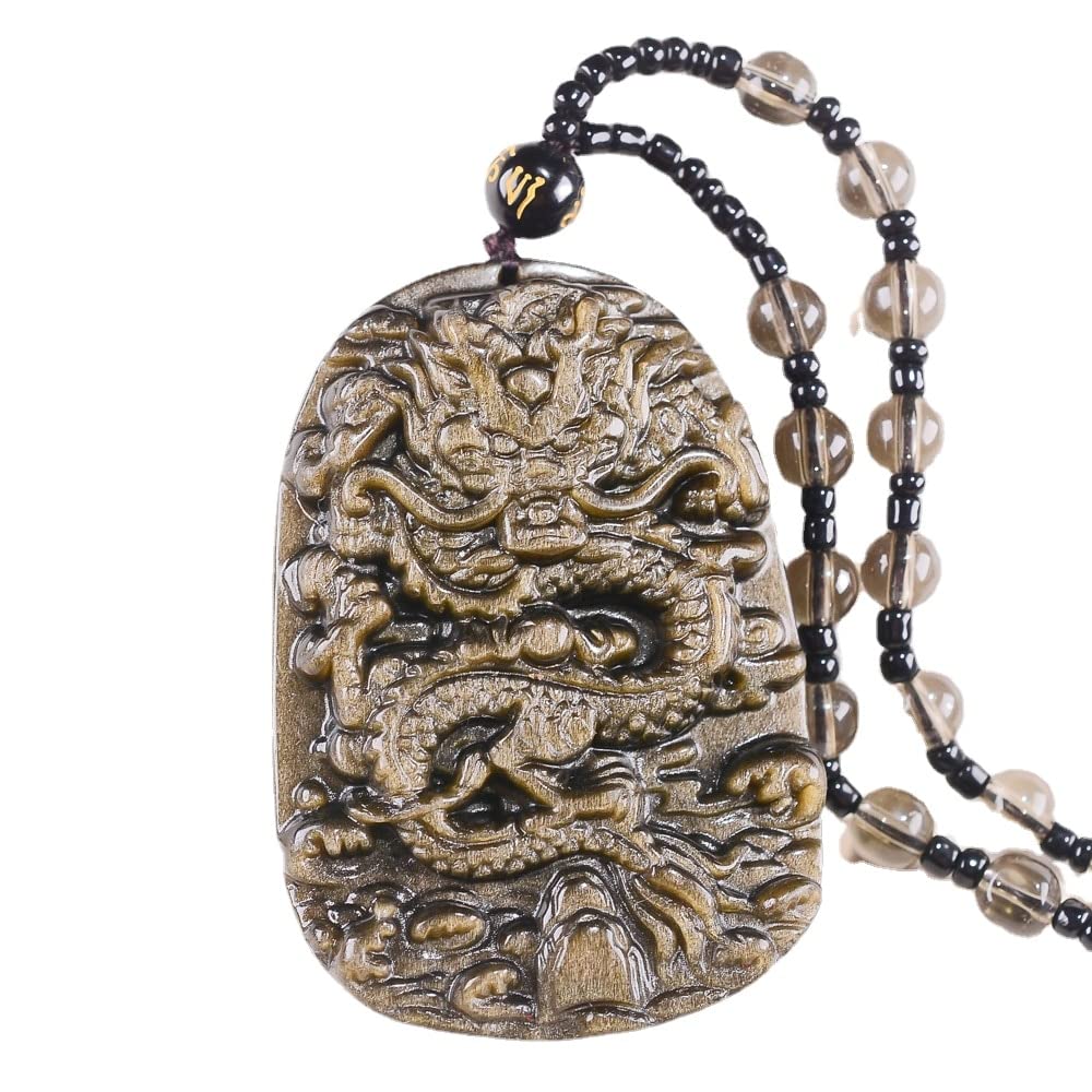 Natural Gold Obsidian Dragon Carving Stone Quartz Crystal Collection Healing