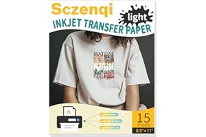 SCZENQI Heat Transfer Paper for T Shirts 15 Sheets, 8.5" X 11" Printable Heat Transfer Vinyl, Vivid Color & Light Iron on Transfer Paper for Fabric