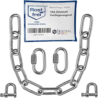 50-cm = 0,5-Meter 5-mm starke Verlaengerungs-Kette aus Edelstahl Bruchlast max 900 kg mit Schaekel Schraub-Verbinder aus V4A Befestigungs-Set Aufhaengung von Boxsack Haengematte Haengesessel