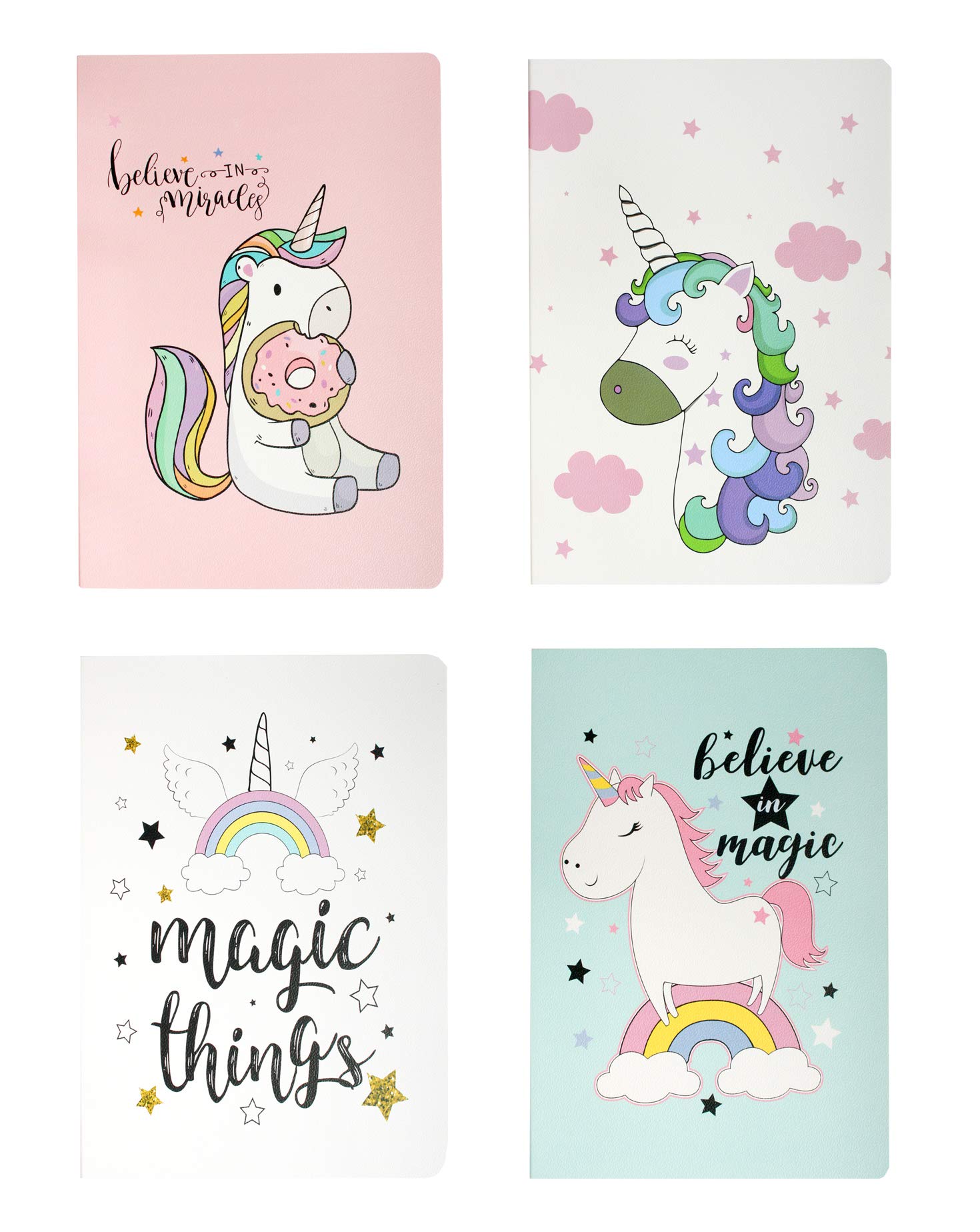 Emartbuy Unicorns Exercise Book Diary Notebook Notepad Writing Journal Ruled B5 Size 32 Sheets (64 Pages) - Set of 4