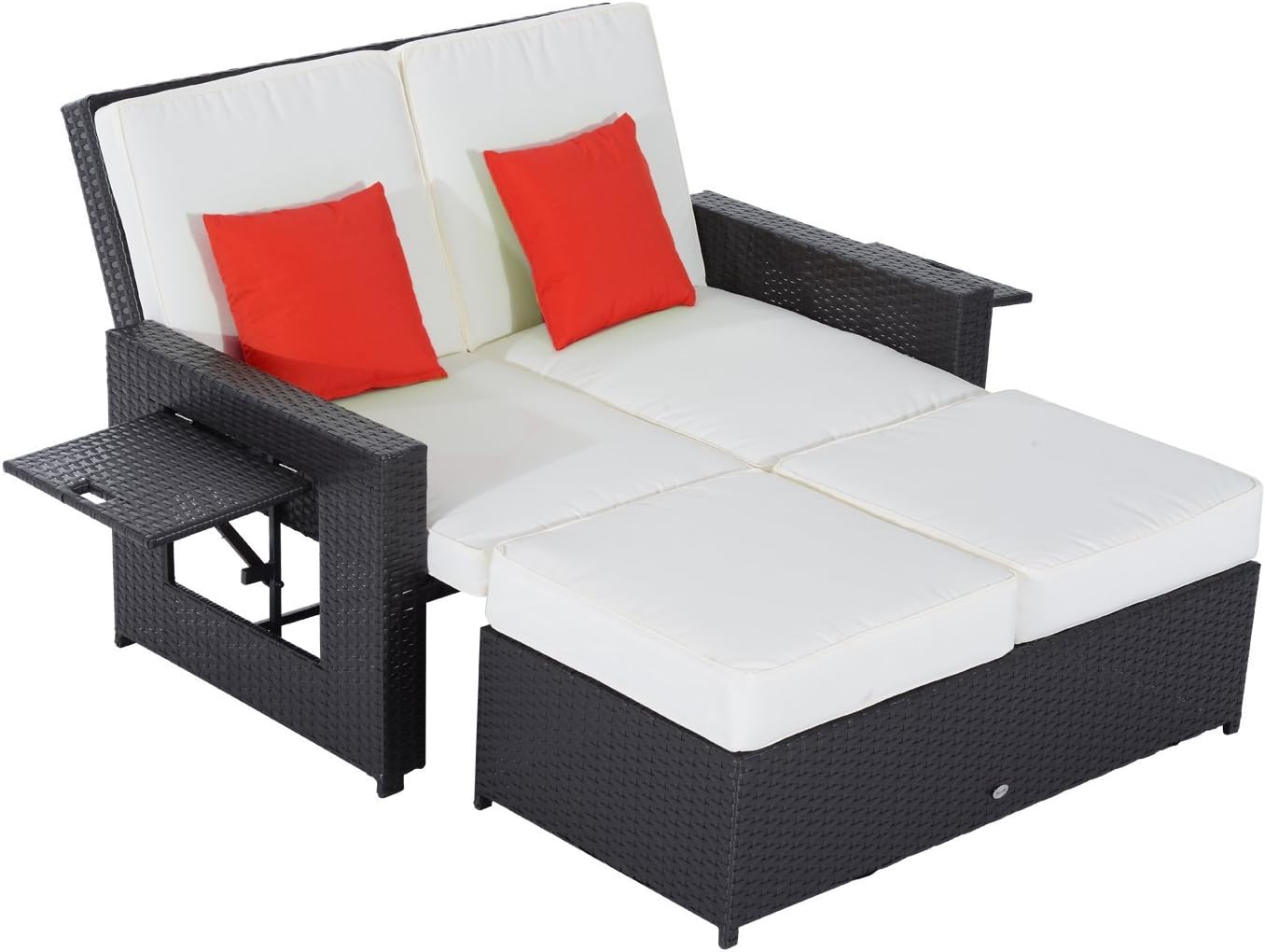 Amazon Com Outsunny Rattan Wicker Outdoor Loveseat Lounge Chair Dark Coffee Garden Outdoor