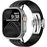 FKM Rubber Band Compatible with Apple Watch Ultra 2 Bands for Men 49mm 46mm 45mm 44mm, Luxury Rugged Silicone Strap with Metal Connector for iWatch Series 10 9 8 7 6 5 4 3 2 1 SE
