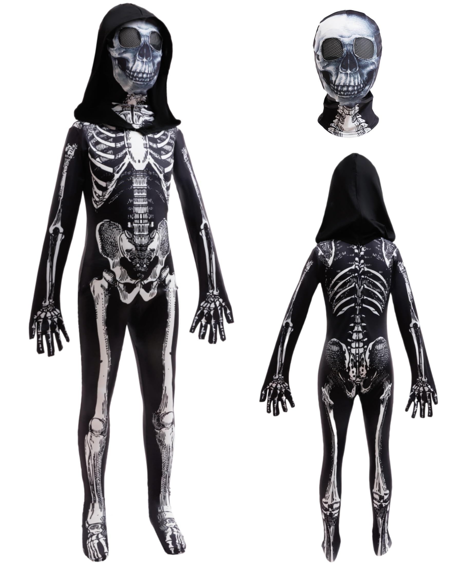 Photo 1 of BanKids Halloween Skeleton Costume for Kids Scary Skeleton Cosplay Unisex Jumpsuit Onesie Dress up 7-8Years(140)
