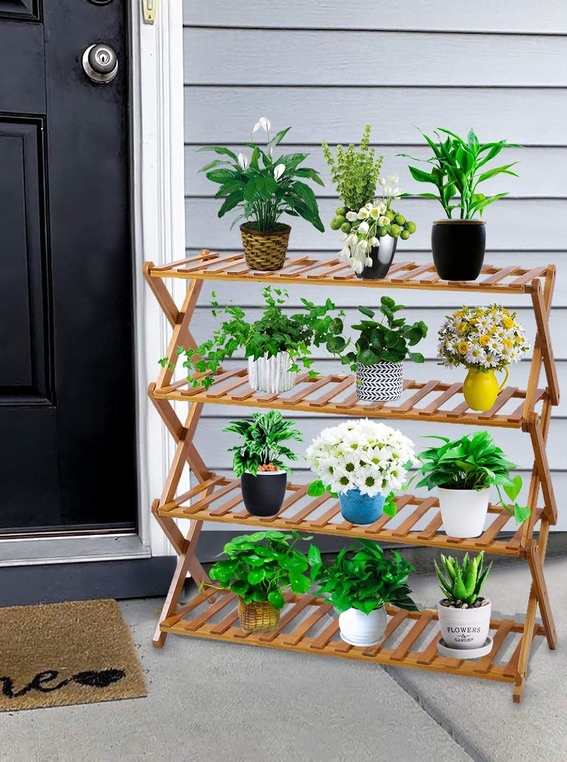 4 tier bamboo shoe rack on Sonyabecca 4 Tier Plant Stand Shelf Folding Bamboo Shoe Rack Flower Pots Display Stand Shelves Storage Organizer For Garden Patio Indoor Outdoor Gardening Stands Ilsr Org