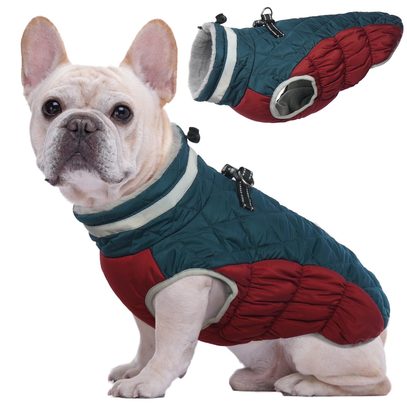 Kuoser Warm Dog Winter Jacket with Harness, Reflective Windproof Dog Coat for Small Dogs, Lightweight and Stylish Cold Weather Vest XS