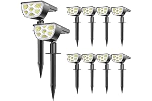 JIORRIO Solar Landscape Spotlights, [10 Pack/3 Modes] 2-in-1 Solar Landscaping Spotlights, IP67 Waterproof Solar Spotlights Outdoor Wall Lights for Garden Yard Patio Pool Tree Decoration (Cool White)