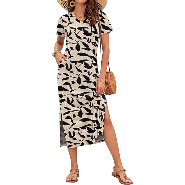 LRISES Women's Tie Dye Maxi Dress – Casual V-Neck Summer Dress With Side Slits & Pockets - View #3