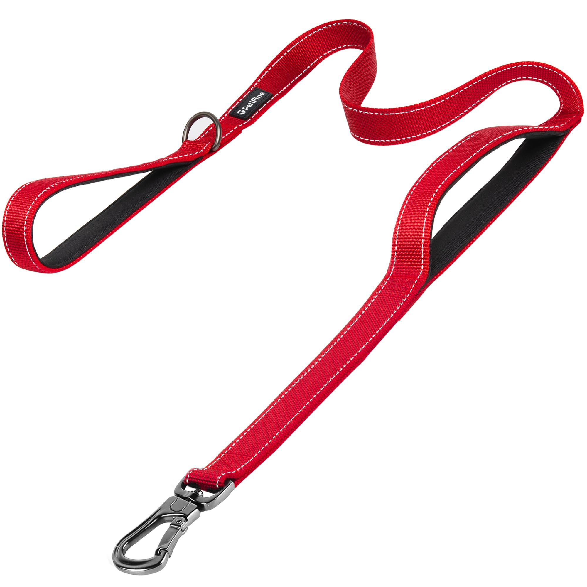 PetiFine 5 FT Reflective Dog Leash with Comfortable Dual Padded Handles for Control Safety Training, Walking Lead for Small Medium Large Dogs(Red)