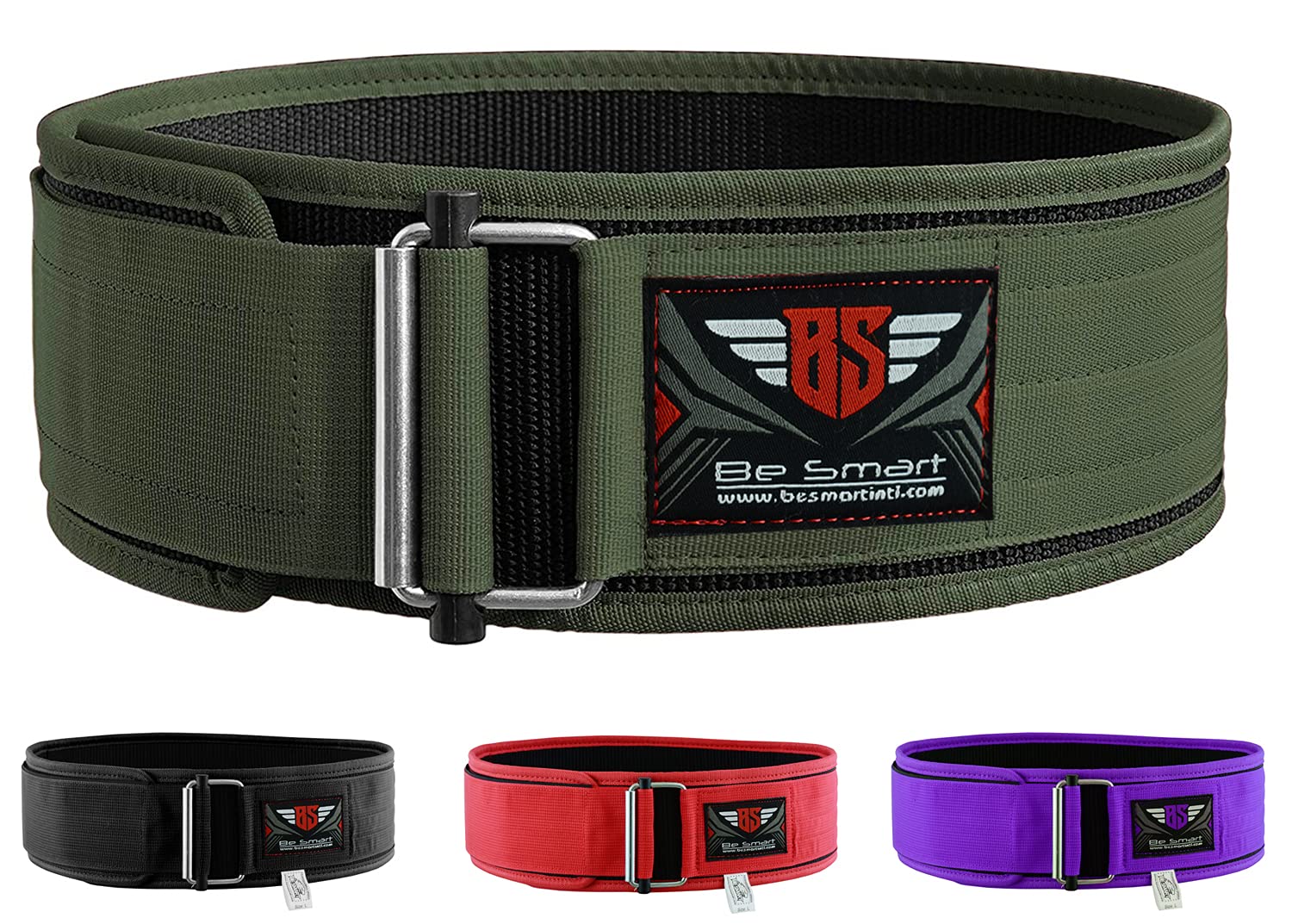 BeSmart Weight Lifting Belt Deadlift Powerlifting belts Self-Locking Double Padded Polyester Back & Core Support CrossFit Weightlifting Equipment for Gym Training Men & Women (Small, Green)