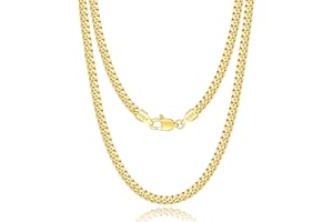 Eterjew Italian 4mm Solid 18k Gold Over 925 Sterling Silver Chain Necklace for Men Women, Diamond Cut Cuban Link Chain for Men, Sturdy & Shiny & Not Easy to Fade & Comfortable 16 18 20 22 24 26 Inch