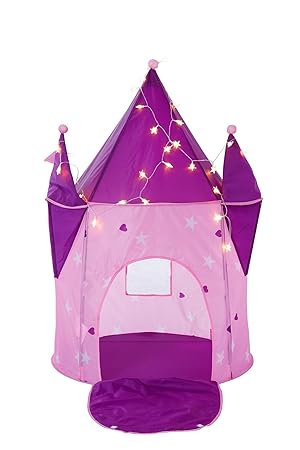 Kids Tents Princess Crystal Castle with LED LIGHTS, Play-House Indoor & Outdoor Pink Pop-Up Tent, Great Game & Toy Gift For Children Fun By Alvantor