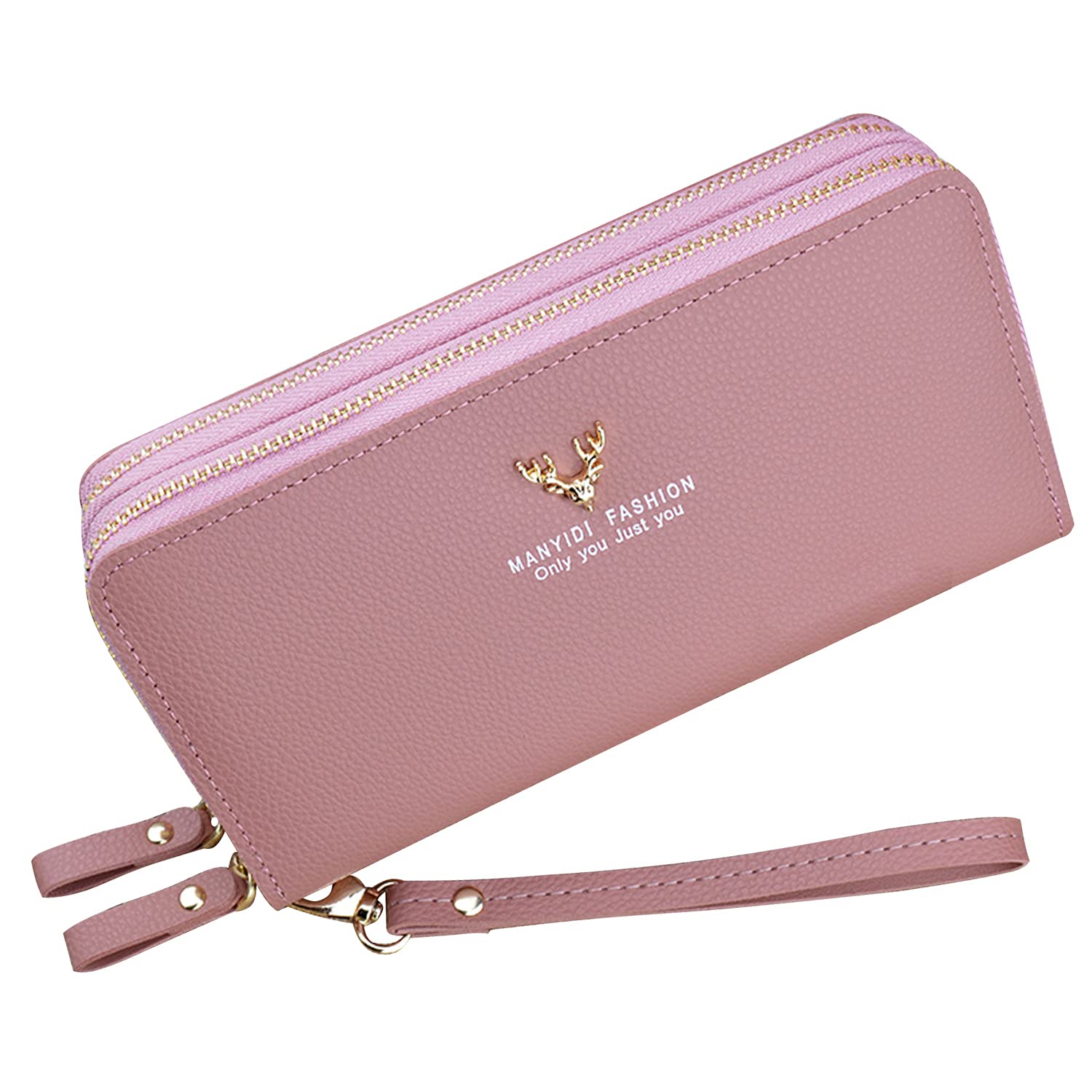 Yixuan Ladies Purse Wallet with Double Zipper Coin Purse PU Leather Phone Wallet for Women Large Capacity Long Clutch Wallet with Multiple Card Slots Wristlet Wallet