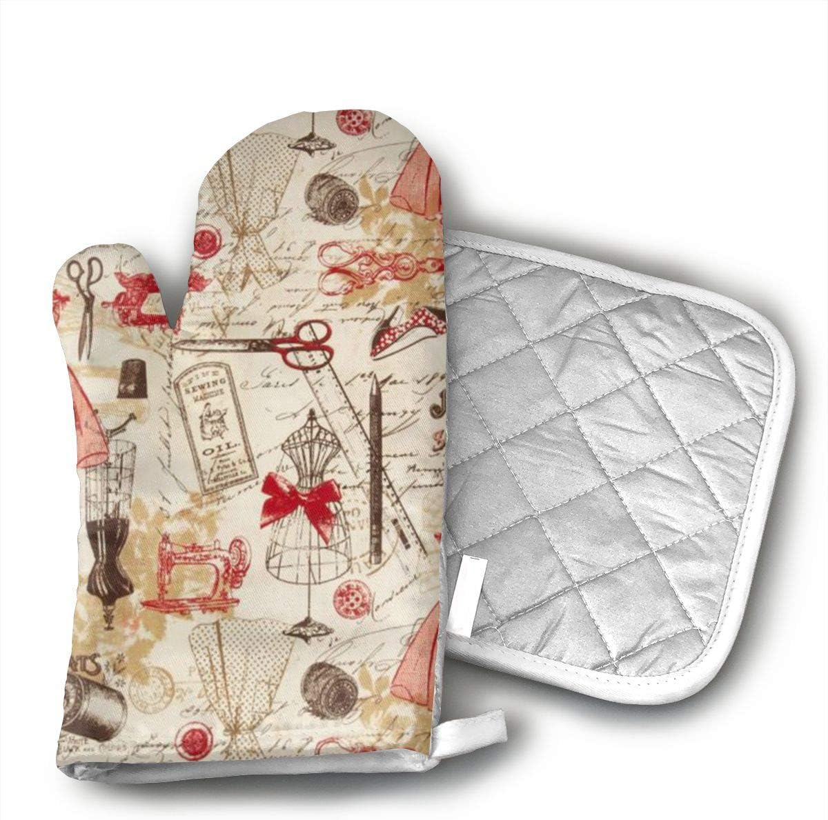 not Vintage Sewing Red Oven Mitts and Potholders Sets for