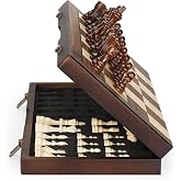 Magnetic Wooden Chess Set for Adults Kids 17'' Chess Board with Handmade Pieces, Folding Portable Travel Unique Chess Sets Game for Tournament Professional Beginner