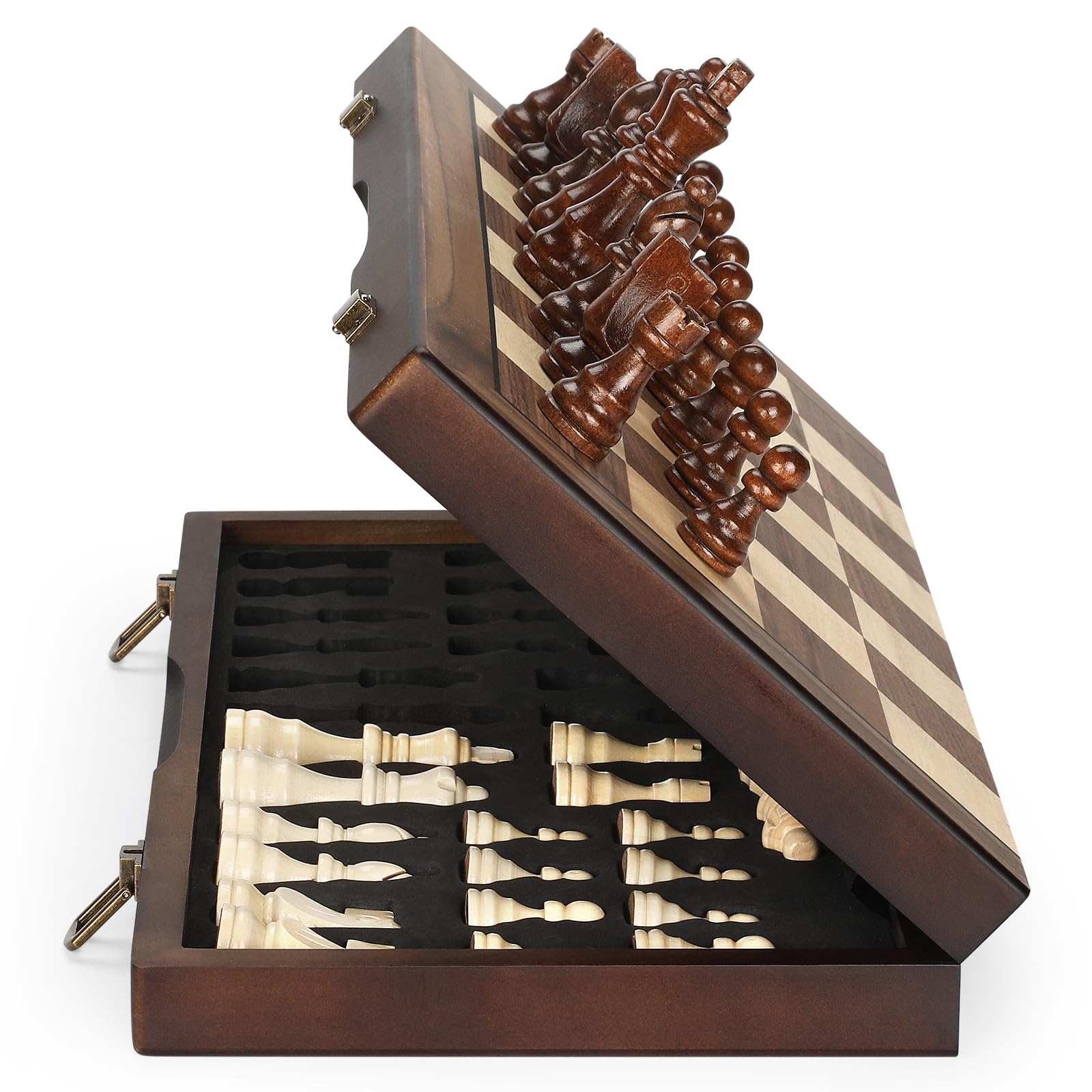 Photo 1 of Magnetic Wooden Chess Set for Adults Kids 12'' Chess Board with Handmade Pieces, Folding Portable Travel Unique Chess Sets Game for Tournament Professional Beginner