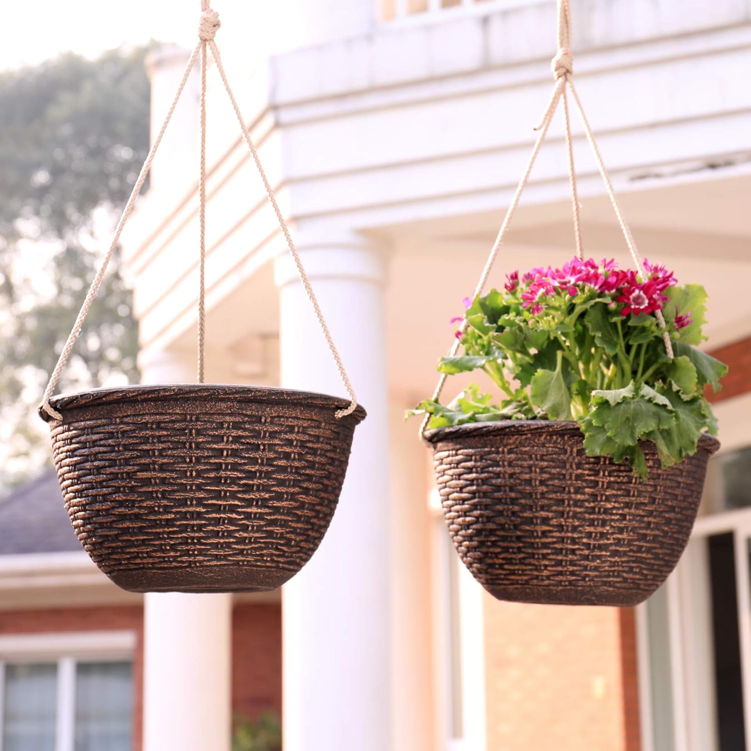 Hanging Planters for Outdoor Plants, 9.8 Inch, Garden Planter Pots for Outdoor Indoor, Bronze Color, Weave Pattern, Set of 2: Garden & Outdoor