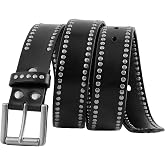 FIORETTO Genuine Leather Studded Belt for Men Women, Punk Goth Y2K Rivet Belt with Metal Buckle for Jeans Pants, Black Brown