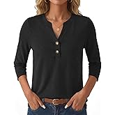 GKBK Womens Tops 3/4 Sleeve V Neck Button Down Henley Shirts Business Casual Outfit Basic Tees Summer Top 2026
