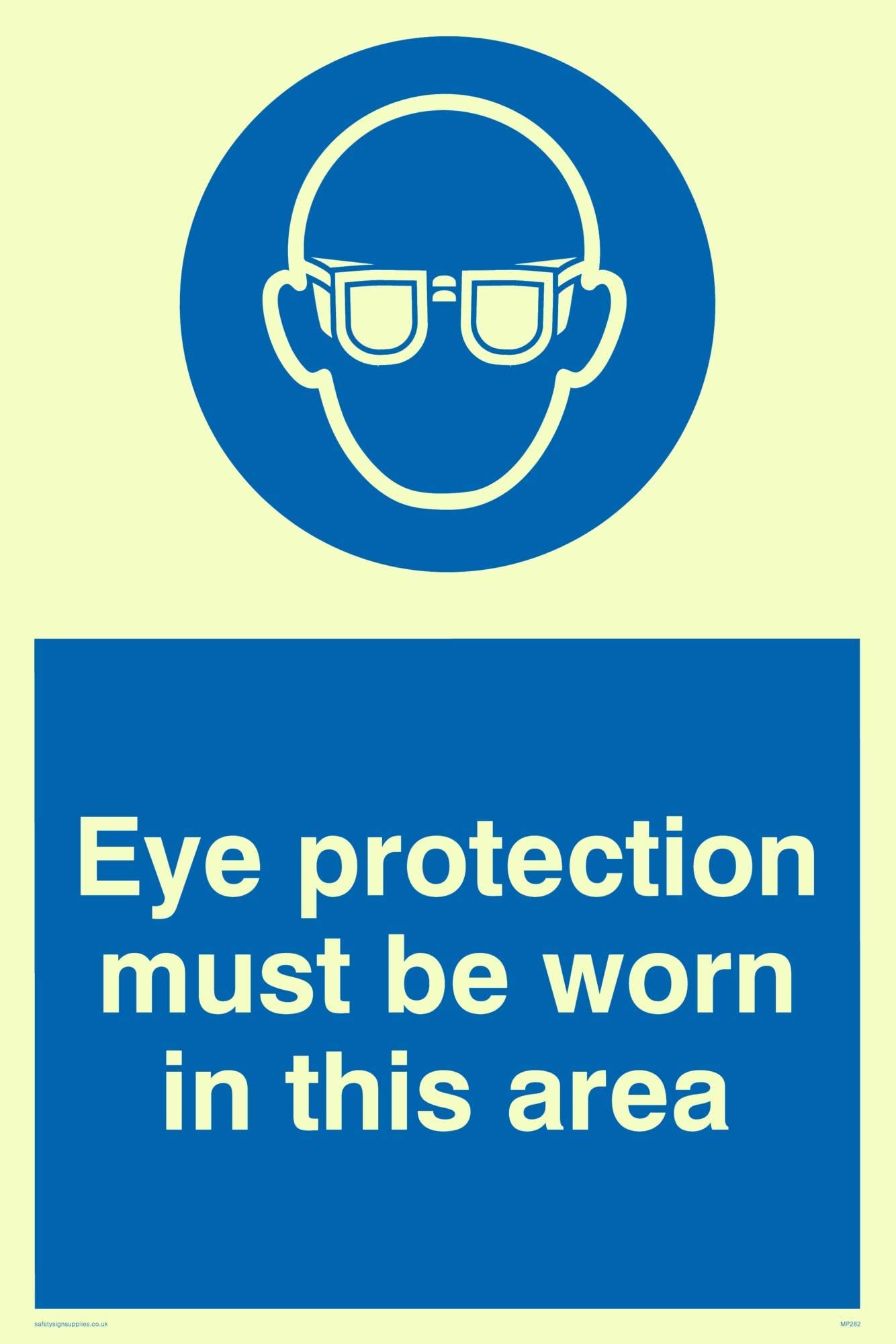 Viking Signs MP282-A4P-PV "Eye Protection Must Be Worn In This Area" Sign, Photo luminescent Sticker, 300 mm H x 200 mm W
