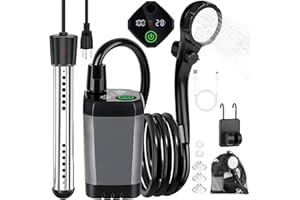 COOLIGO Portable Camping Shower with Heater, 6000mAh Rechargeable Portable Shower with 2000W Immersion Heater, LED Display, Heated Camping Shower for Travel, Hiking, Car, Pet