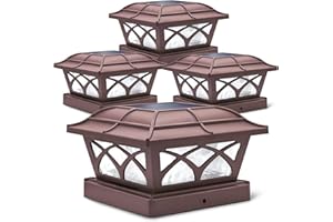 SIEDiNLAR Solar Post Cap Lights Outdoor Glass 2 Color Modes 8 LEDs for 4x4 5x5 6x6 Posts Deck Fence Patio Decoration Warm White & Cool White Lighting Brown (4 Pack)
