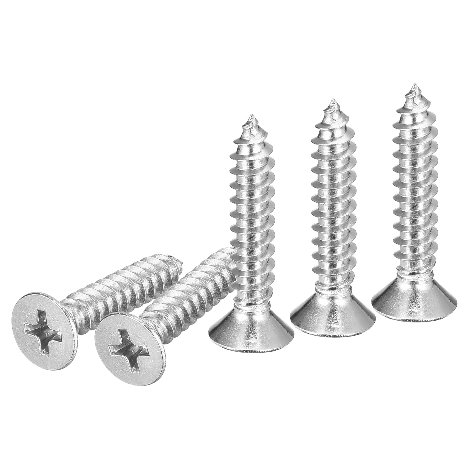 DTGN 50Pcs #10x1" Flat Head Wood Screws, 304 Stainless Steel Phillips Self Tapping Screws - Good for Woodworking, Furniture - Silver