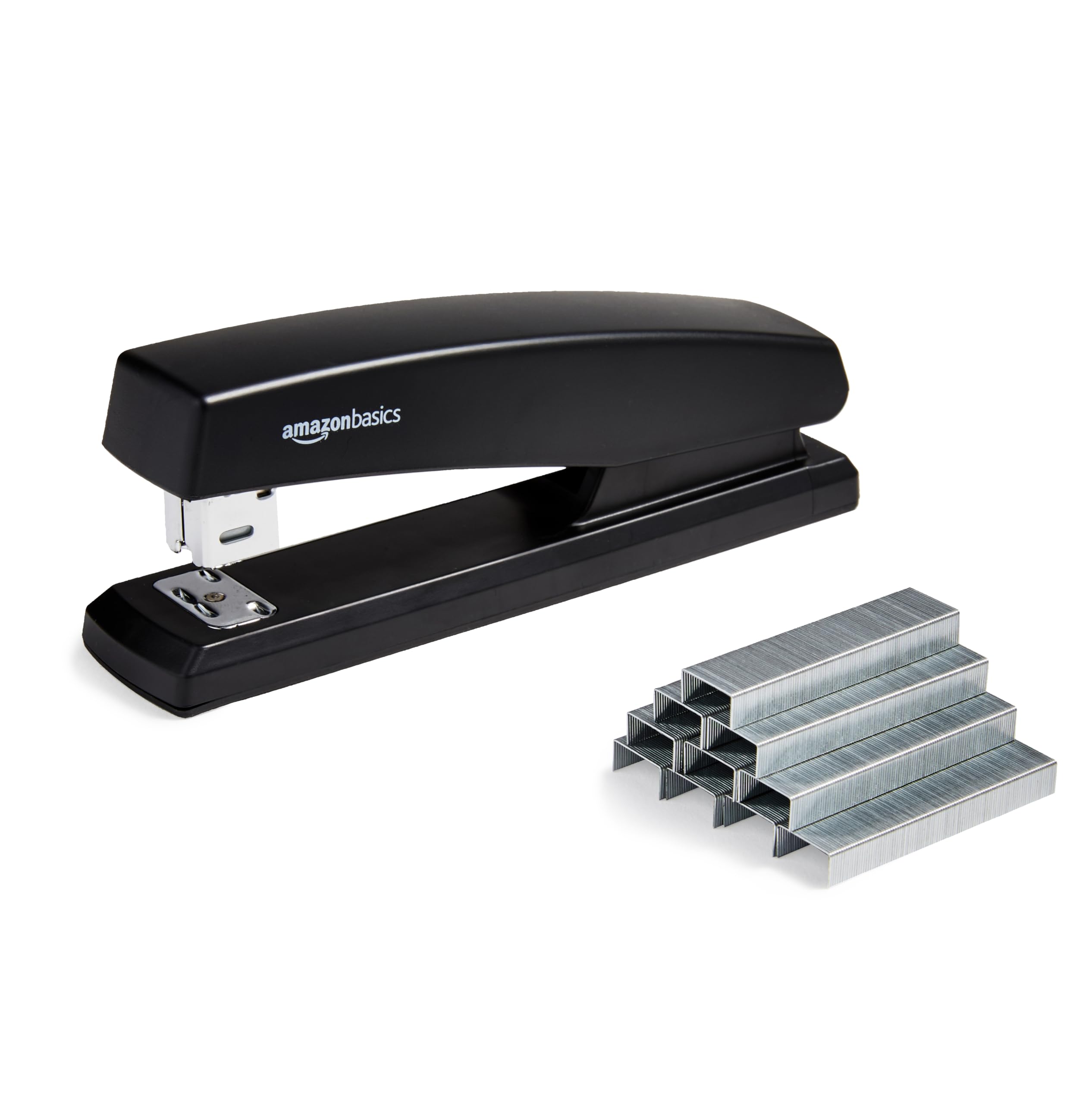 Amazon Basics Stapler with 1000 Staples, 25 sheet capacity, anti-slip rubber base, Home, Office, Black