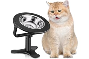 TOLOPU Raised Cat Bowls,Indoor Cats with Height-Adjustable Stand,Non-Slip Stainless Steel Bowls,15° Tilted Cat Food Bowls (1-Pack, Black)