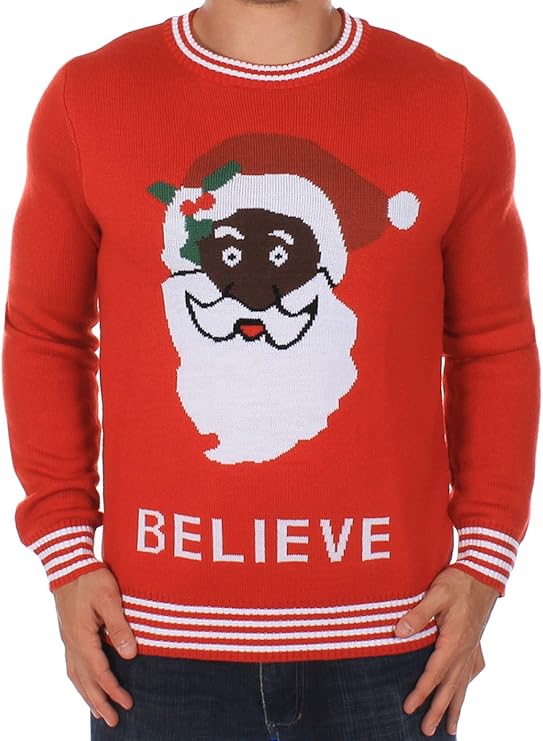 black santa believe sweater