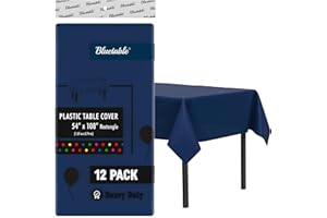 BLUETABLE Plastic Tablecloth Disposable Blue Navy Rectangle (12 Pack) Bulk - Ultra Heavy Duty Table Cloth (54” x 108”) 6 Foot or 8 Foot Tables, Premium Royal Blue Party Table Cloths Birthdays [12 Pack]