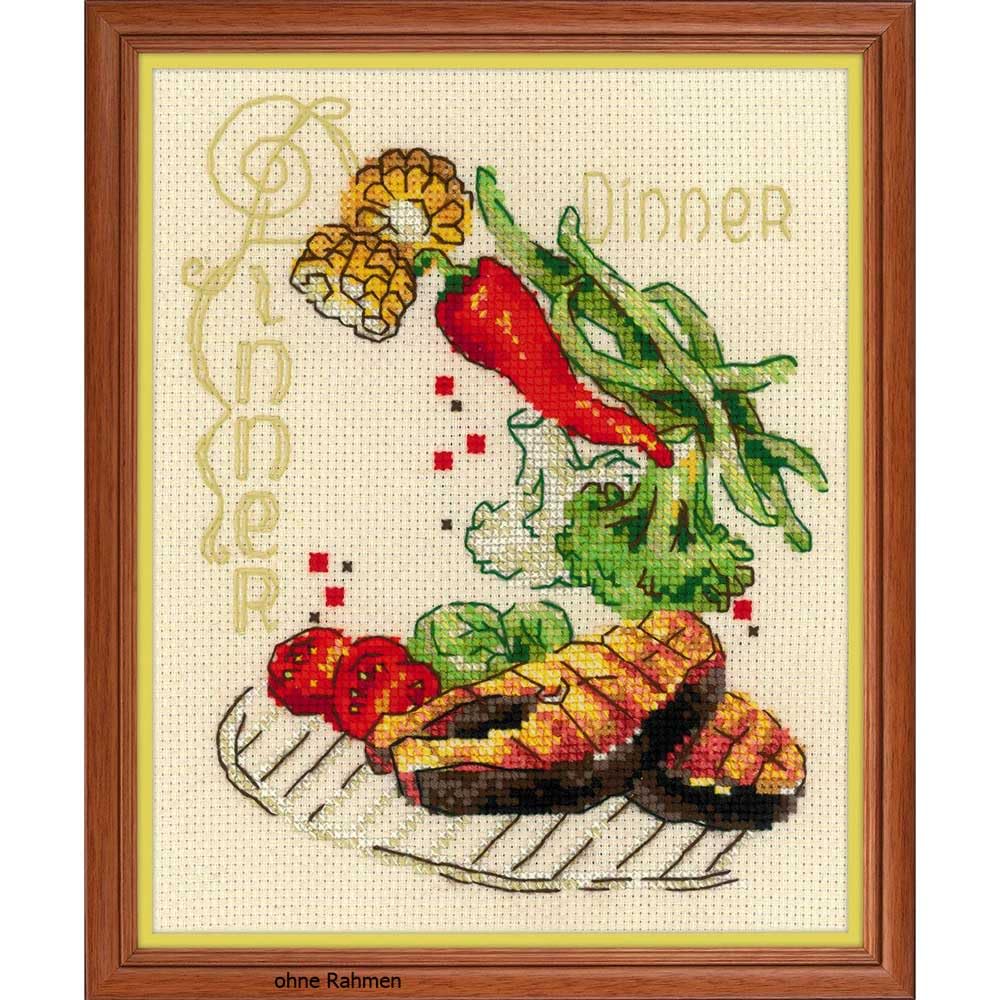 Riolis Dinner Cross Stitch Kit, Cotton, Multicolour, 15 x 18 x 0.1 cm