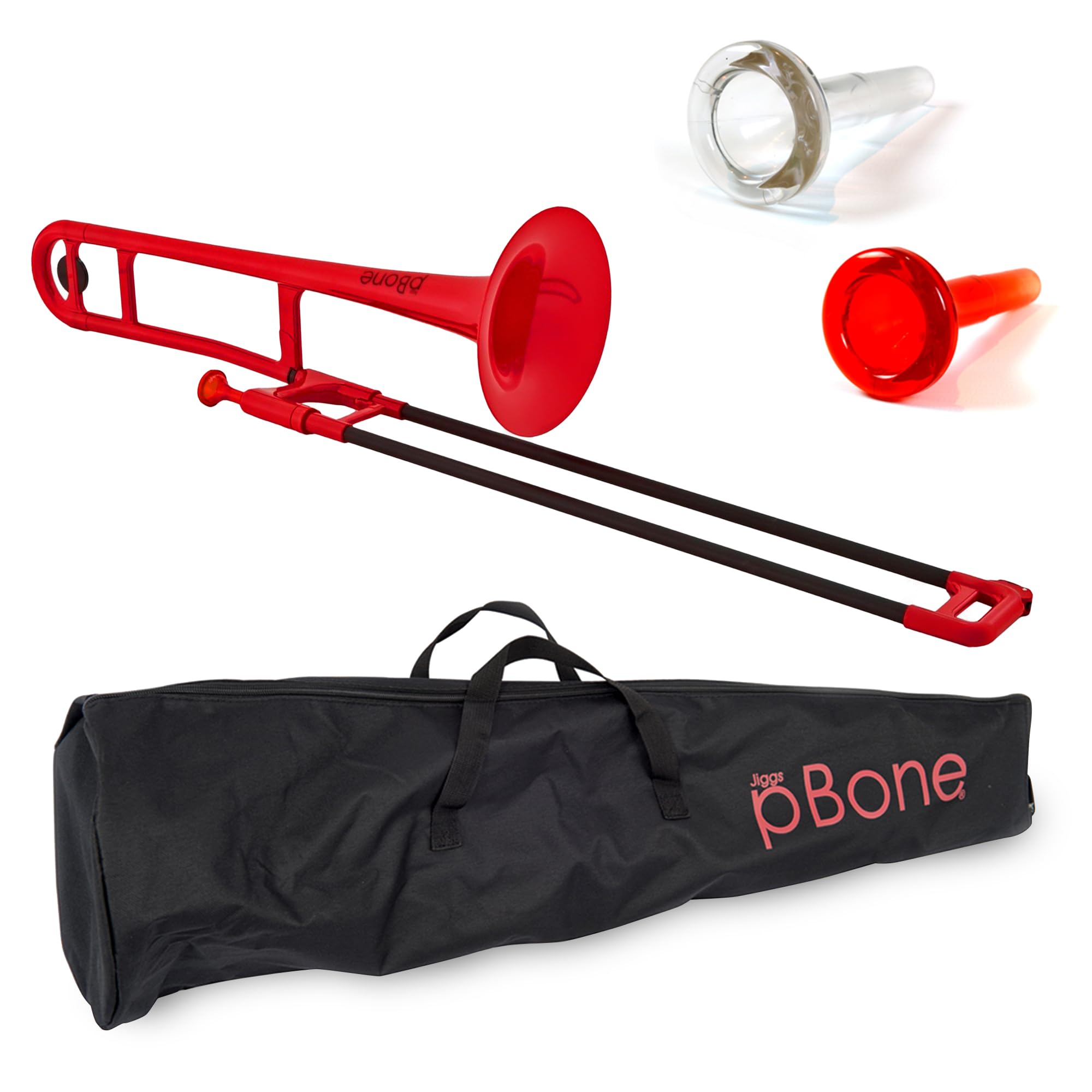 pBone PBONE1R Plastic Trombone with Mouthpiece and Carry Bag - Bb Student Beginner - Red, 14.0 in*38.0 in*11.0 in — image 1