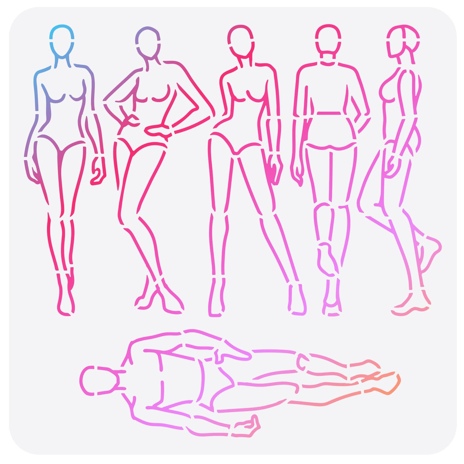 FINGERINSPIRE Human Body Croquis Painting Stencil 30x30cm - Reusable Woman Models Design for Beauty Girl Decoration on Wood, Wall and Furniture