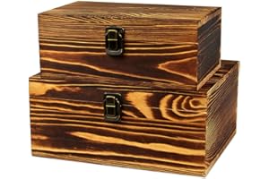 BIGHALA 2 Pack Real Wood Box Treasure Chest Memory Hobby Preservation Rustic Decorative Archival Organizer with Latch Lock for Jewelry Keepsake Gadget Trinkets Letter Sewing Cash Tea Photo Wooden Storage Box