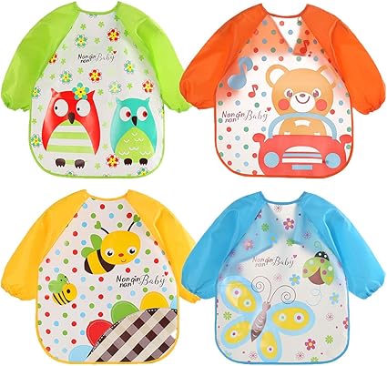 Vegena Lot De 4 Bavoir Etanche A Manchs Longue Tablier D Alimentationde De Jeu Bavoir Impermeable Unisexe Pour Bebe De 6 Mois A 3 Ans Blouse Tablier Enfants Ours Abeille Hibou Butterfly Amazon Fr