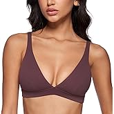 INGIA Womens Deep V-Neck Sports Bra Padded Low Impact Fitness Yoga Bra U Back Wireless Workout Bra Contour Crop Top