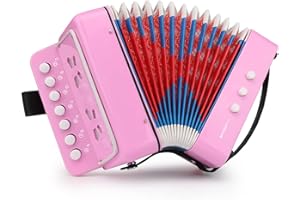 MUINS Button Accordion 10 Keys Control Accordion include 3 Air Valve Easy to Play Lightweight Environmentally-friendly Kid Instrument for Early Childhood Development (Pink)