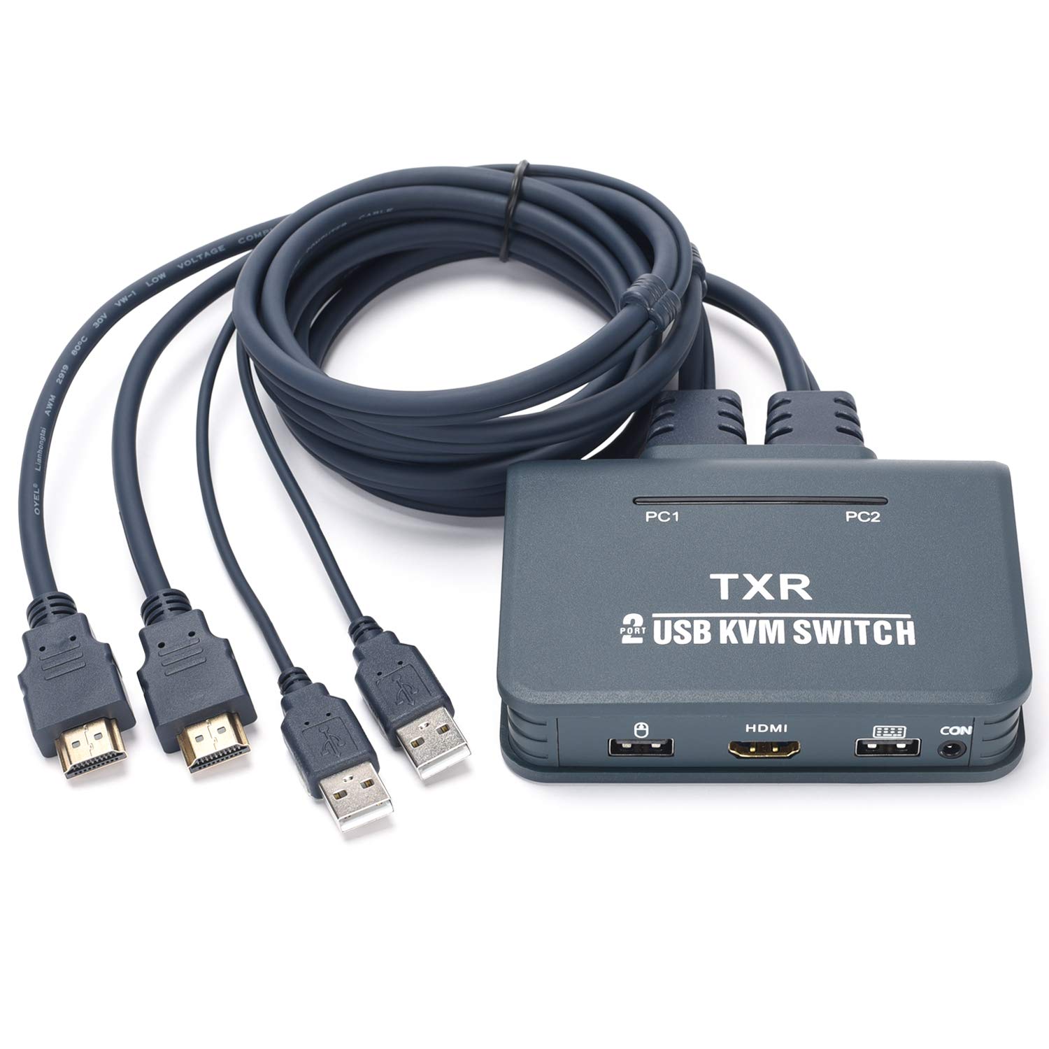 TCNEWCL 4K HDMI KVM Switch 2 Port, KVM Switcher Selector Box with 1.2M HDMI&USB Cable