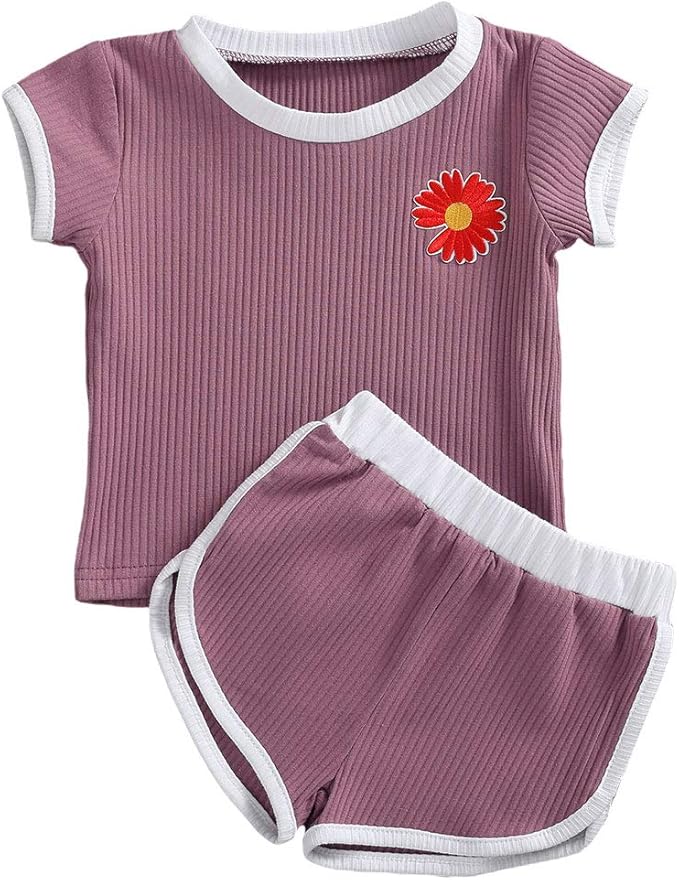 Buy Infant Baby Girl Short Sets Ribbed Knit TShirt & Drawstring Shorts