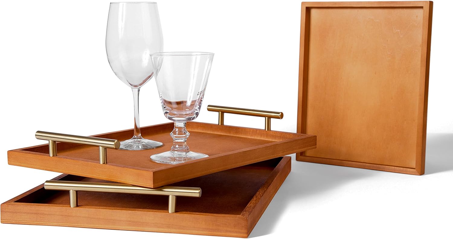 Best Prices And Freshest Styles 3 Piece Rustic Wood Tray Set With Handles Large Ottoman Tray For Ottoman Coffee Table Decor Outdoor Bar Serving Tray Decorative Wooden Trays For Coffee Table