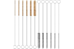 BRUSH FAMILY 12-Pieces Brass Wire Brush Stainless Steel Wire Brush Set 12" Long Wire Bottle Brush Tube Cleaning Brush Metal Wire Brush for Tubes, Cylinders, Bottles, Auto Parts (6mm/8mm/10mm/15mm/18mm/20mm)